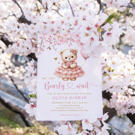 Invitación Boho Teddy Bear Chica Pink Bearly Wait Baby Shower