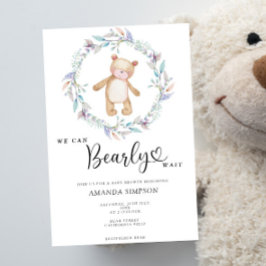 Invitación Boho Teddy Bear Chica Pink Bearly Wait Baby Shower