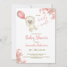 Invitación Boho Teddy Bear Globo Floral Rosa Baby Shower