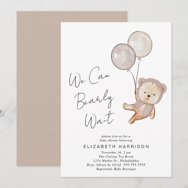 Invitación Boho Teddy Bear Globons Baby Shower (Anverso / Reverso)