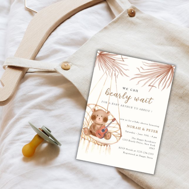 Invitación Boho Teddy Bear Guitar Baby Shower (Boho Teddy Bear Guitar Baby Shower Invitation)
