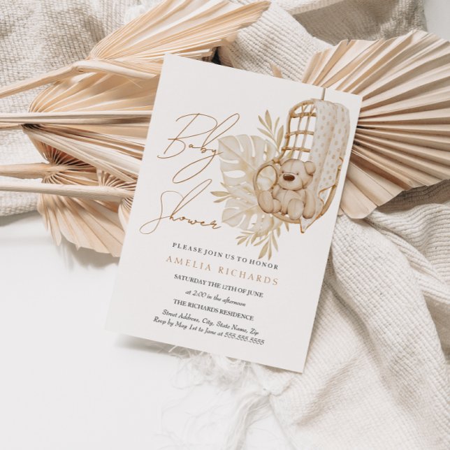 Invitación Boho Teddy Bear Neutral Baby Shower (Subido por el creador)