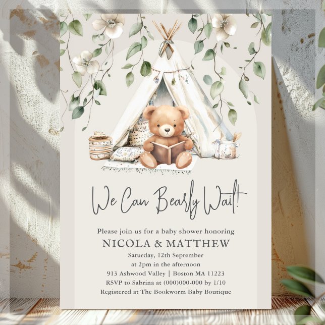 Invitación Boho Teddy Bear Neutral Baby Shower (Subido por el creador)