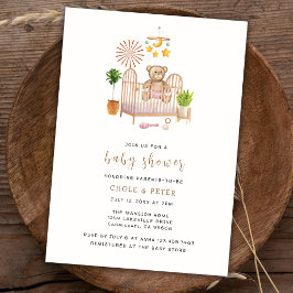Invitación Boho Teddy Bear Nursery Baby Shower
