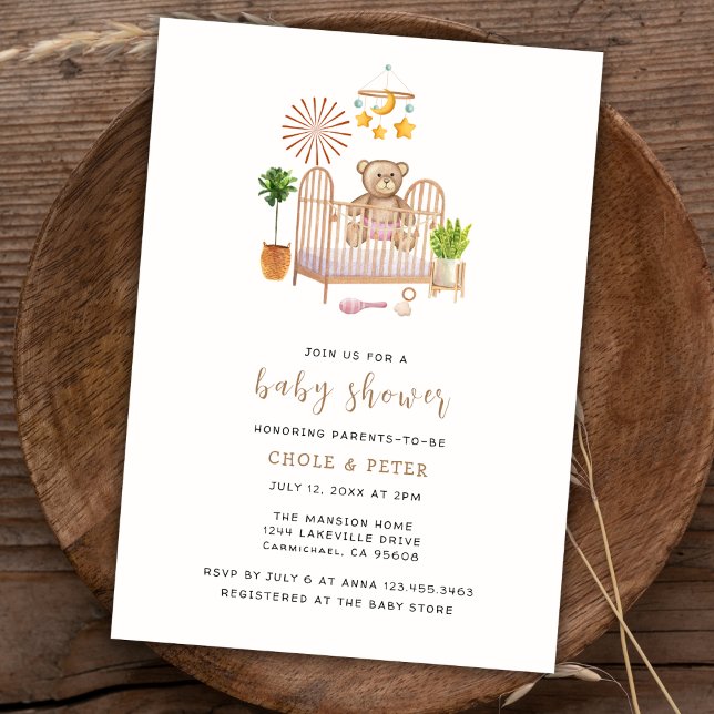 Invitación Boho Teddy Bear Nursery Baby Shower (Boho Teddy Bear Nursery Baby Shower Invitation)