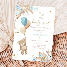 Invitación Boho Teddy Bear Picnic Boy Blue Baby Shower