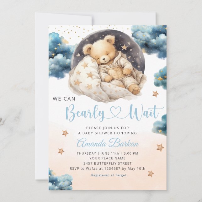 Invitación Boho Teddy Bear Podemos Esperar A Baby Shower (Anverso)