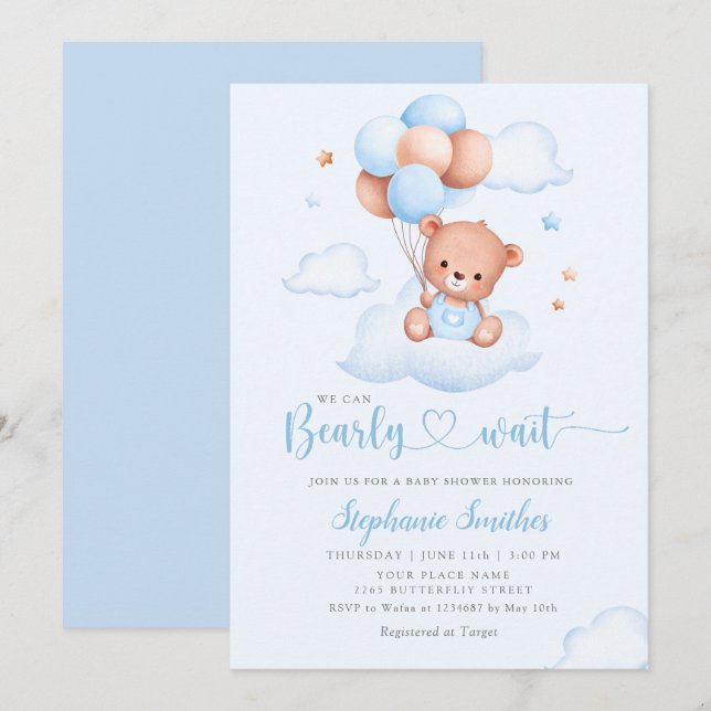 Invitación Boho Teddy Bear Podemos Esperar A Baby Shower Inv (Anverso / Reverso)