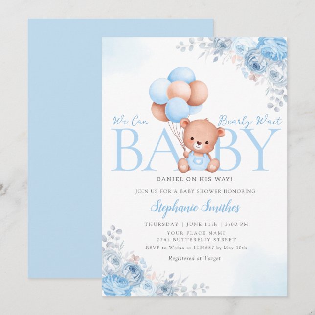 Invitación Boho Teddy Bear Podemos Esperar A Baby Shower Inv (Anverso / Reverso)