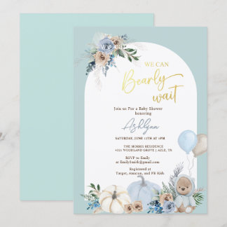 Invitación Boho Teddy Bear Pumpkin Boy Bearly Baby Shower