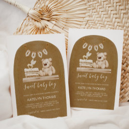 Invitación Boho Teddy Bear Sexo Neutral Baby Shower