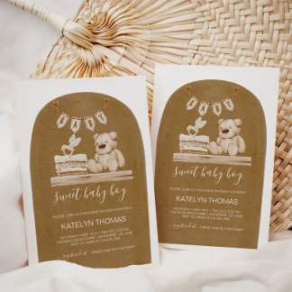 Invitación Boho Teddy Bear Sexo Neutral Baby Shower
