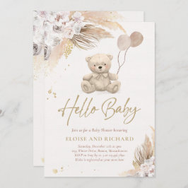 Invitación Boho Teddy Bear Sexo Neutral Baby Shower