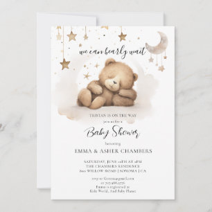 Invitación Boho Teddy Bear Stars Moon Baby Shower