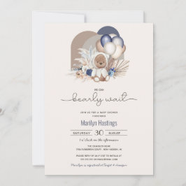 Invitación Boho Teddy Bear y los globos anuncian Baby Shower