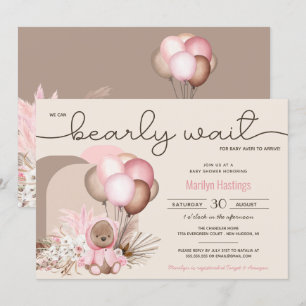 Invitación Boho Teddy Bear y los globos anuncian Baby Shower