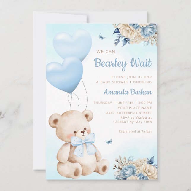 Invitación Boho Teddy Oear Podemos Embarazar A Un Niño Baby S (Anverso)