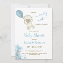 Boho Teddy Polar Oso Blue Balloon Boy Baby Shower