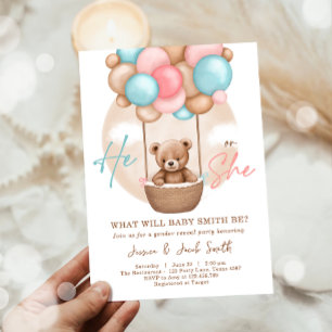 Invitación Boho Teddy se lleva la revelación de género de su 