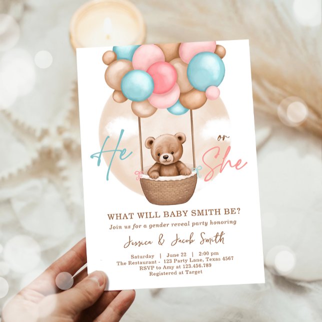 Invitación Boho Teddy se lleva la revelación de género de su  (Subido por el creador)