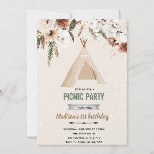 Invitación Boho teepee, cumpleaños