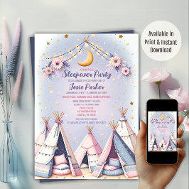 Invitación Boho Teepee Girly Sleepover Slumber Fiesta