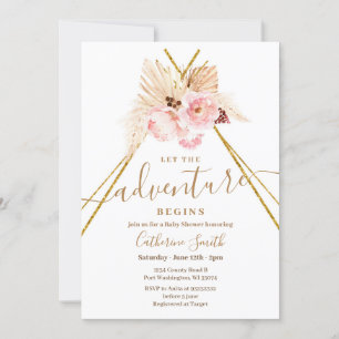Invitación Boho Teepee Pampas Grass Adventure Baby Shower