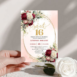 Invitación Boho Tendencias Floral Rojo Profundo Dorado Cumple