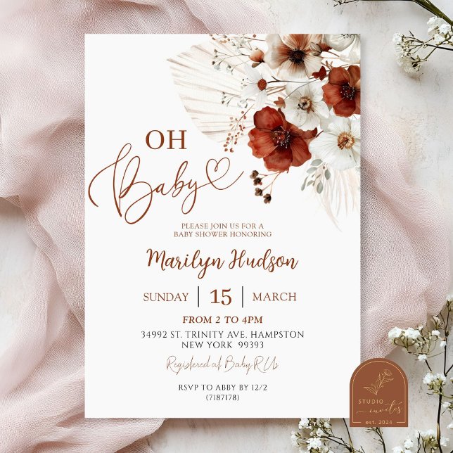 Invitación Boho Teracotta Oh Baby Fiesta de Bebé (Subido por el creador)