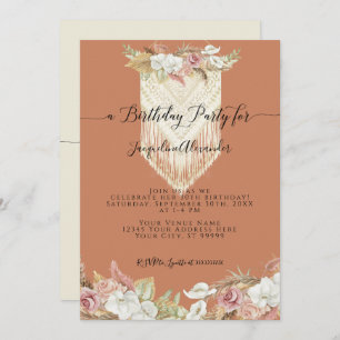 Invitación Boho Terra Cotta Tropical Floral Pampas Cumpleaños