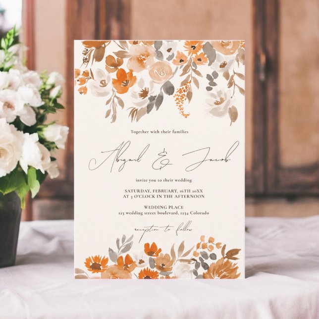 Invitación Boho terracota boda floral pintado a mano (Boho terracotta hand painted floral wedding invitation)