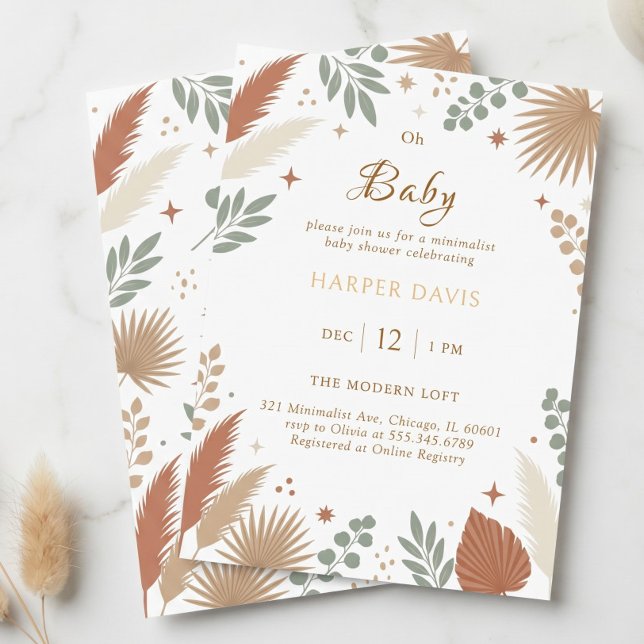 Invitación Boho Terracota Cortaderas Modernas Botánicas (Boho Terracotta Pampas Grass Modern Botanical Invitation)