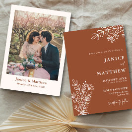 Invitación Boho Terracota Naranja Quemada Rústica Boda Fotogr