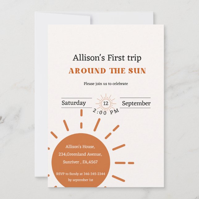 Invitación Boho terracota primer viaje alrededor del sol (Anverso)