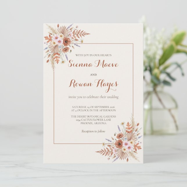 Invitación Boho Terracotta Arch & Pampas Grass Wedding (Anverso de pie)