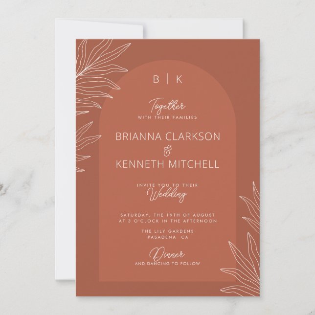 Invitación Boho Terracotta botánica con Boda de fotografía ar (Anverso)