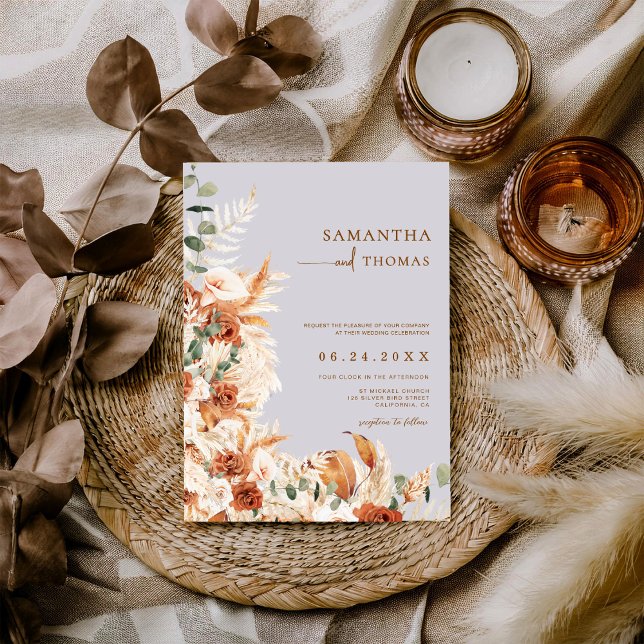Invitación Boho Terracotta Botanical Pampas Photo Wedding (Subido por el creador)