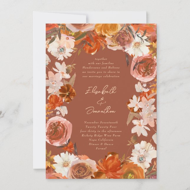 Invitación Boho Terracotta Bouquet Abundance Boda (Anverso)