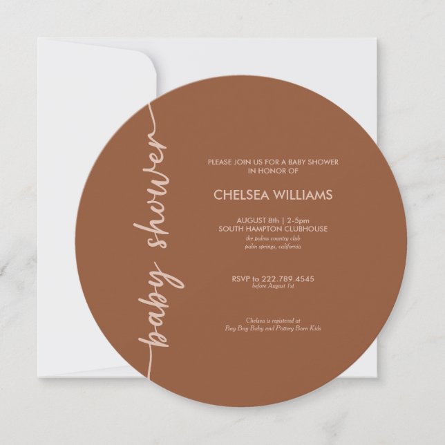 Invitación Boho Terracotta Brown + Baby Shower Beige (Anverso)