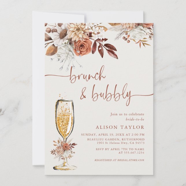 Invitación Boho Terracotta Brunch Bubbly Bridal Shower (Anverso)