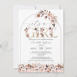 Invitación Boho Terracotta Chica Floral Rosa Baby Shower