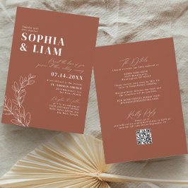 Invitación Boho Terracotta Con Boda De Código QR RSVP