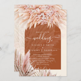 Invitación BOHO Terracotta Coral Pampas Grass Boda