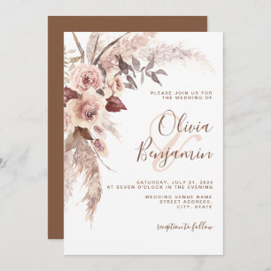 Invitación Boho Terracotta Crema de óxido floral Boda Neutral