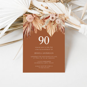 Invitación Boho Terracotta Dried Floral 90th Birthday Party