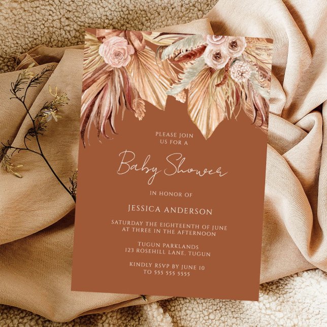 Invitación Boho Terracotta Dried Floral Baby Shower (Subido por el creador)