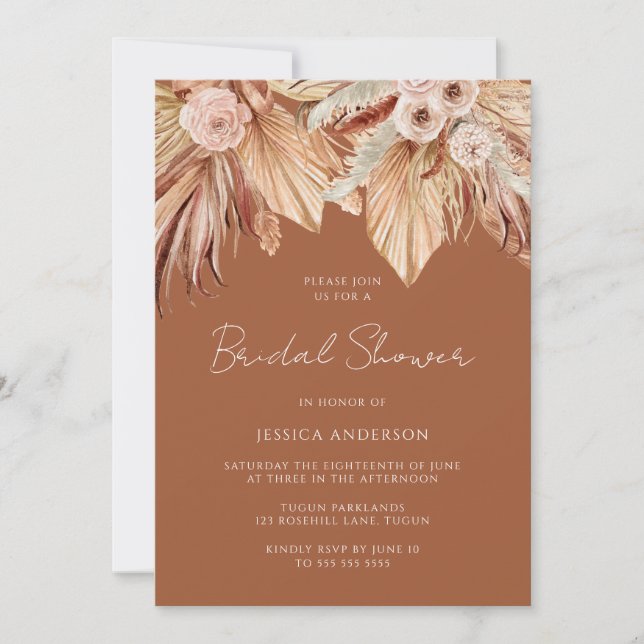 Invitación Boho Terracotta Dried Floral Bridal Shower (Anverso)
