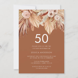 Invitación Boho Terracotta Dried Floral Fiesta 50 de Cumpleañ