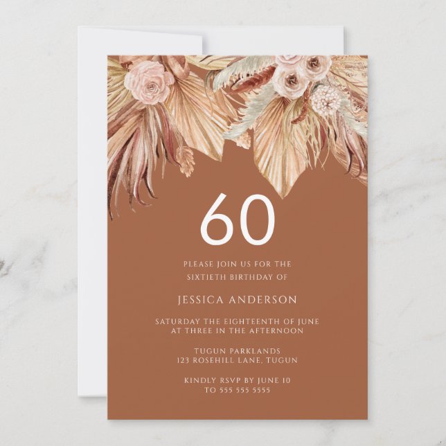 Invitación Boho Terracotta Dried Floral Fiesta de cumpleaños  (Anverso)