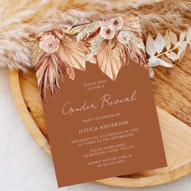 Invitación Boho Terracotta Dried Floral Fiesta de Revelación  (Subido por el creador)